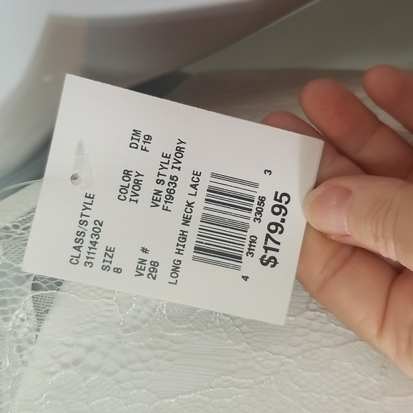 David's Bridal SZ 8 Wedding Dress Ivory High Neck Empire Waist Lace Halter FLAW - Picture 16 of 17